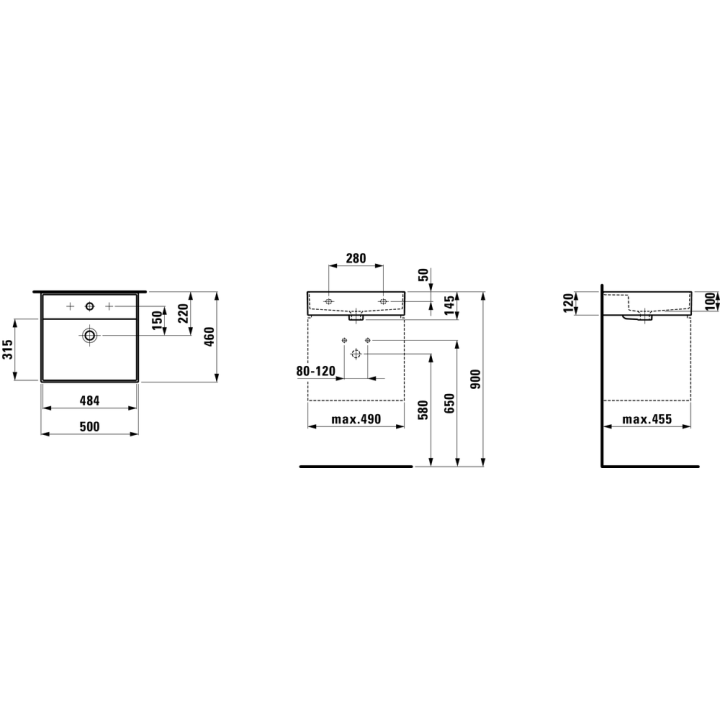 Umywalka ścienna Laufen Kartell by Laufen 500 x 460 mm bez otw. czarny mat. H8103327161091