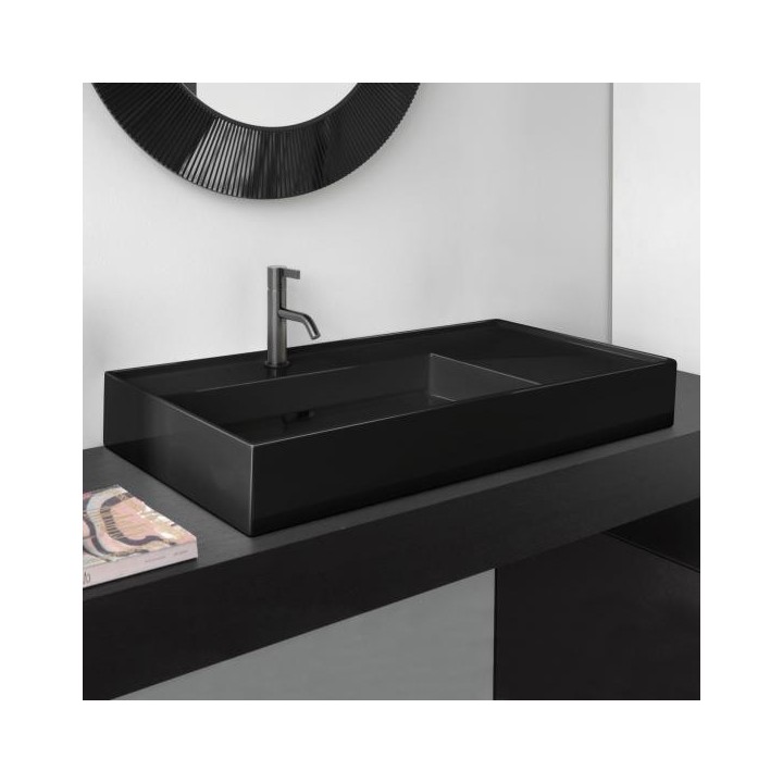 Umywalka ścienna Laufen Kartell 900 x 460 mm blat po prawej stronie bez otw. czarna mat. H8103387161121