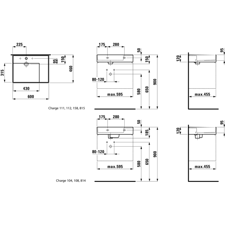 Umywalka ścienna Laufen Kartell 600 x 460 mm blat po prawej z 3 otw. biała H8103340001581