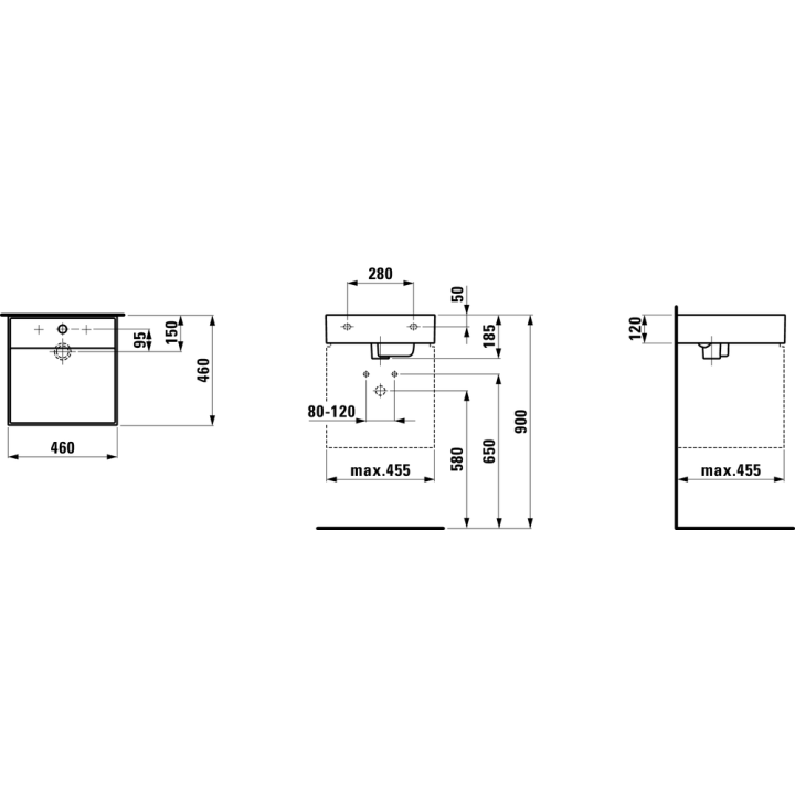 Umywalka ścienna Laufen Kartell 460 x 460 mm z otw. czarny połysk H8153310201111