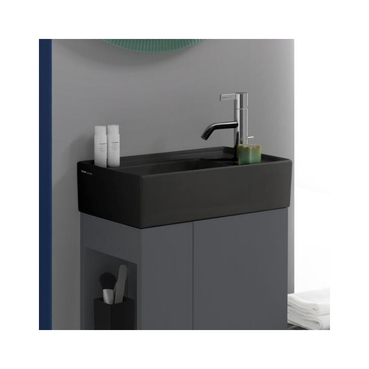 Umywalka ścienna mała Laufen Kartell 460 x 280 mm blat po prawej bez otw. czarny mat. H8153347161121