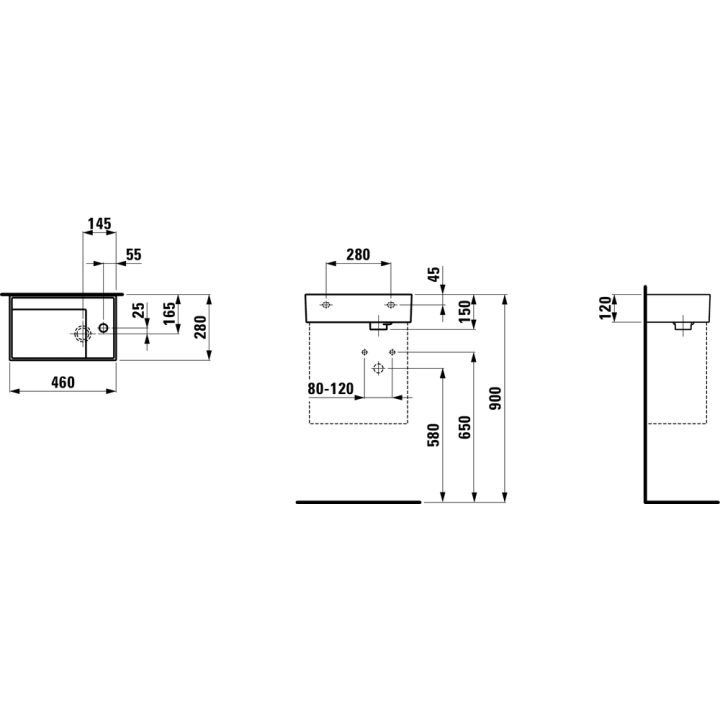 Umywalka ścienna mała Laufen Kartell 460 x 280 mm blat po prawej bez otw. grafit mat. H8153347581121