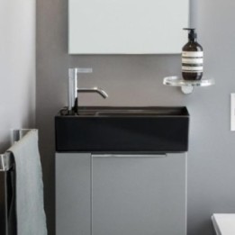 Umywalka ścienna mała Laufen Kartell 460 x 280 mm blat po lewej bez otw. czarny połysk H8153350201121
