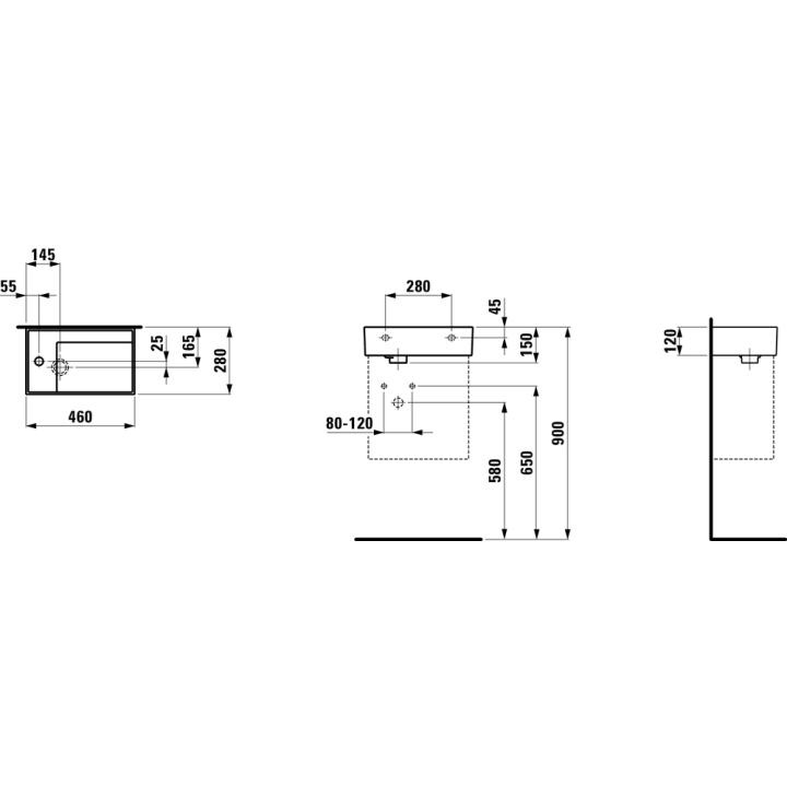 Umywalka ścienna mała Laufen Kartell 460 x 280 mm blat po lewej bez otw. grafit mat. H8153357581121
