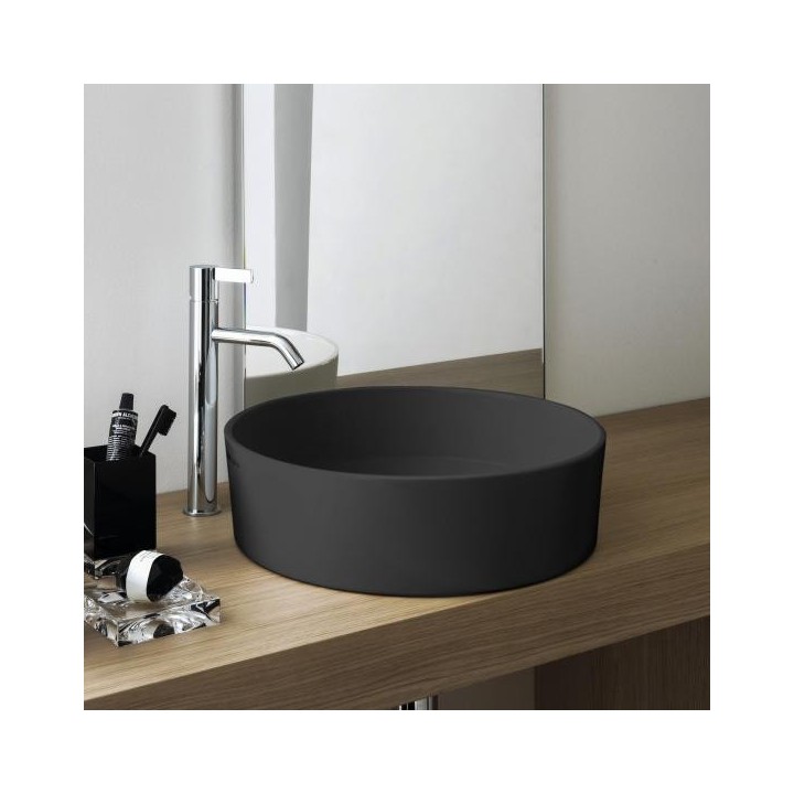 Umywalka nablatowa Laufen Kartell Ø 420 mm bez otw. czarny mat. H8123317161121