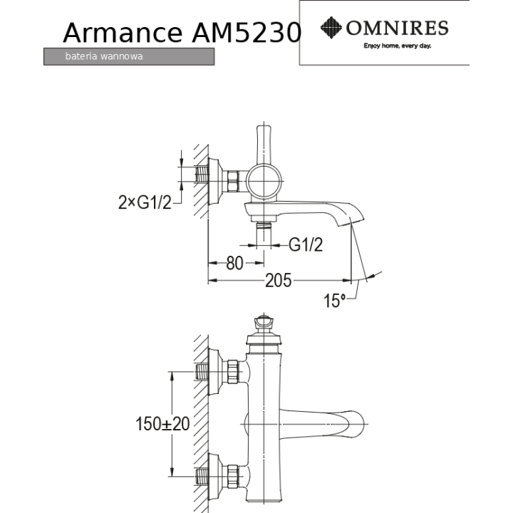 Bateria wannowa Omnires Armance miedź antyczna AM5230ORB