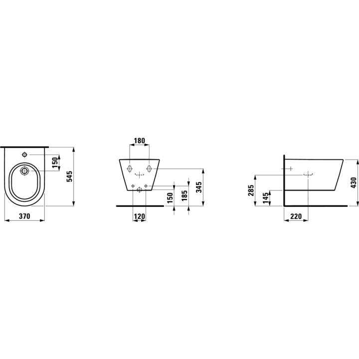 Bidet podwieszany Laufen Kartell 370 x 545 mm czarny mat. H8303317163021