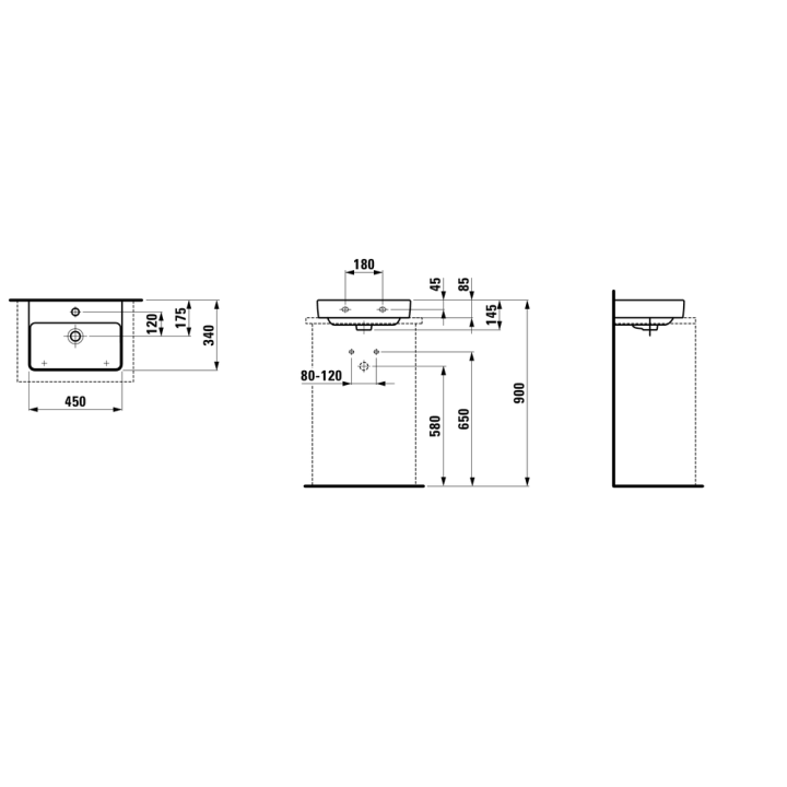 Umywalka ścienna LAUFEN PRO S 450x340 mm z otw. biała H8169610001041