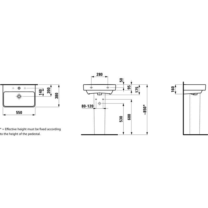 Umywalka ścienna LAUFEN PRO S 550x380 mm z otw. biała H8189580001041