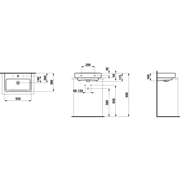 Umywalka ścienna LAUFEN PRO S 550x380 mm z otw. biała H8179580001041
