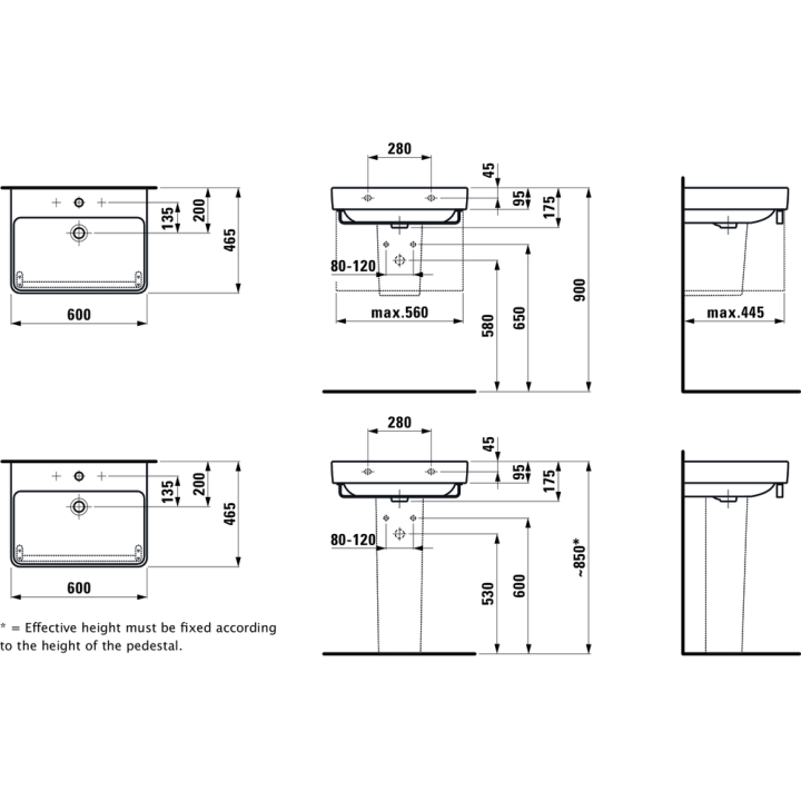 Umywalka ścienna LAUFEN PRO S 600x465 mm z otw. biała H8109630001041