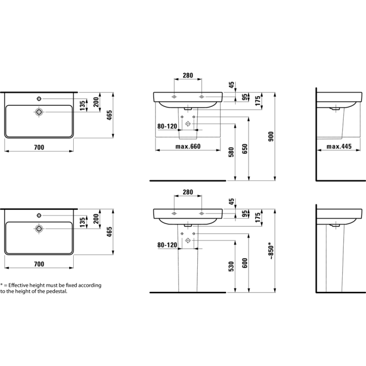 Umywalka ścienna LAUFEN PRO S 700x465 mm z otw. biała H8109670001041