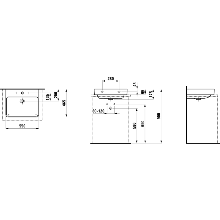 Umywalka ścienna LAUFEN PRO S 550x465 mm z otw. biała H8169620001041