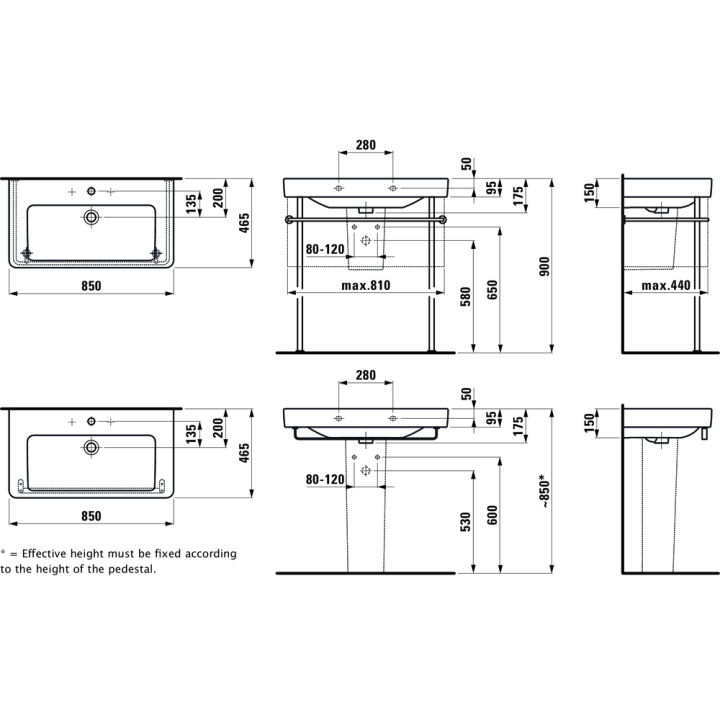 Umywalka ścienna LAUFEN PRO S 850x465 mm z otw. biała H8139650001041