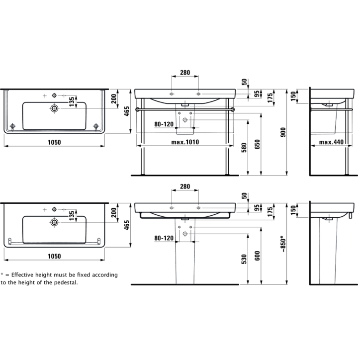 Umywalka ścienna LAUFEN PRO S 1050x465 mm z otw. biała H8139660001041