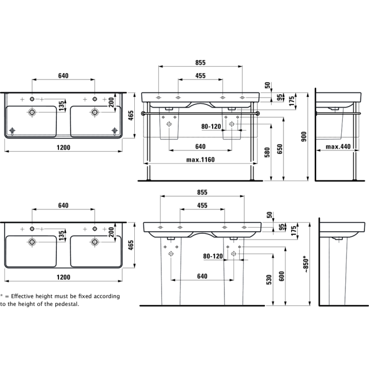 Umywalka LAUFEN PRO S 1200x465 mm bez otw. biała H8149660001091