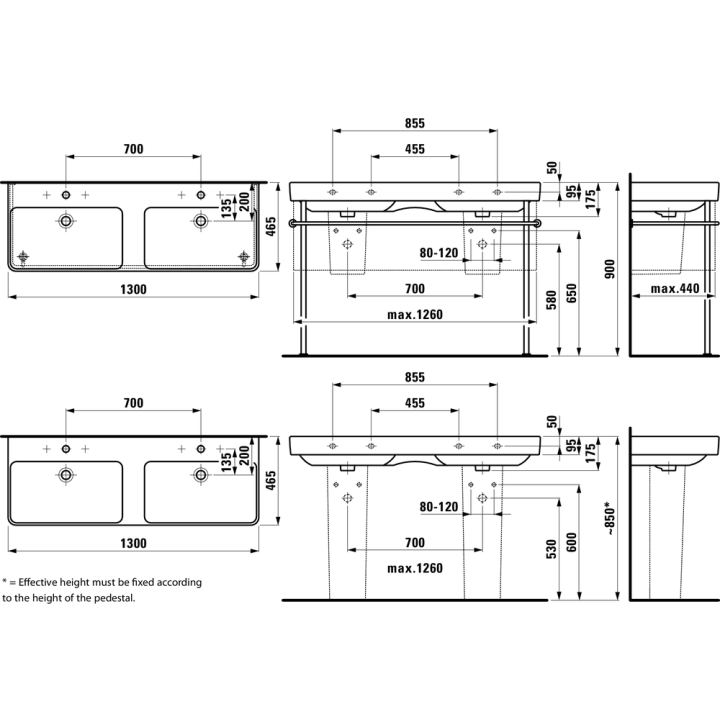 Umywalka LAUFEN PRO S 1300x465 mm z 2 otw. biała H8149680001041