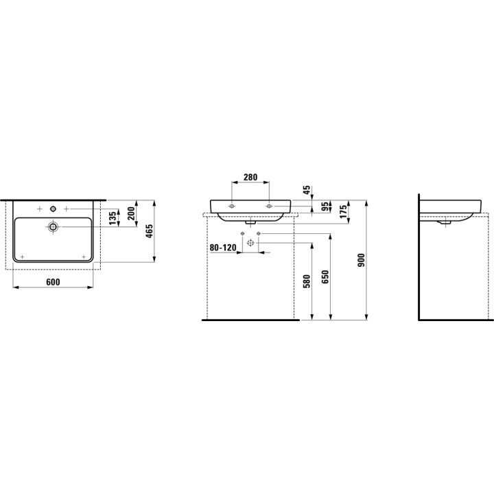 Umywalka ścienna LAUFEN PRO S 600x465 mm z otw. biała H8169634001041