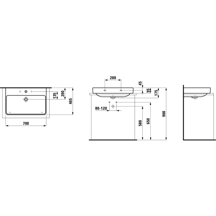Umywalka ścienna LAUFEN PRO S 700x465 mm z otw. biała H8169674001041