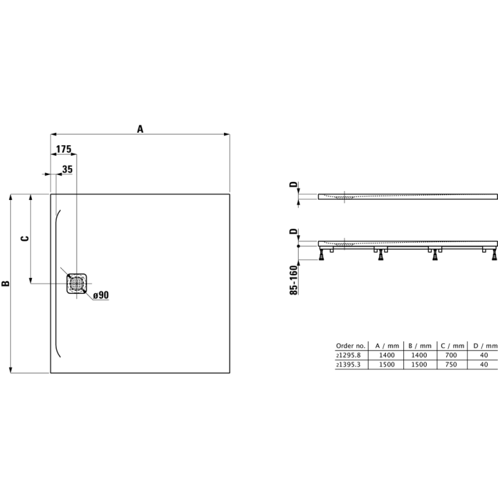 Brodzik kwadratowy LAUFEN PRO 1500x1500 mm biały H2139530000001