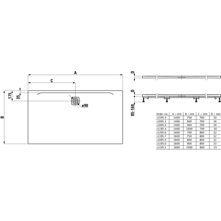 Brodzik prostokątny LAUFEN PRO 1400x900 mm jasnoszary H2109590770001