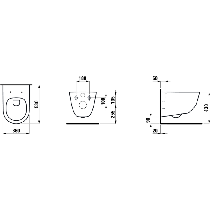 Miska WC podwieszana LAUFEN PRO A 360x530 mm biała H8209660000001