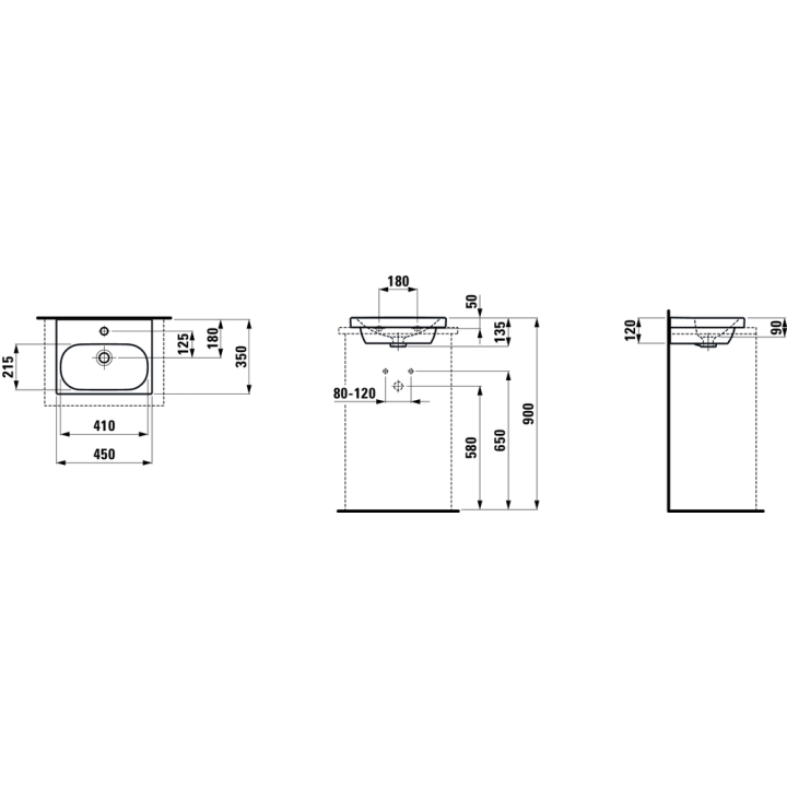 Umywalka LAUFEN PRO LUA szlifowany spód umywalki 450 x 350 x 135 mm biały H8160800001041