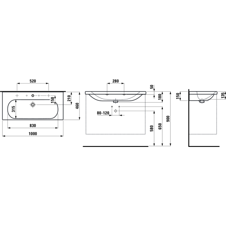 Umywalka ścienna Laufen Pro Lua 1000 x 460 x 180 mm biała H8100890001041