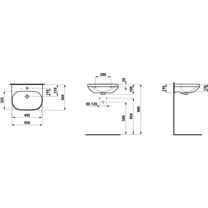 Umywalka ścienna LAUFEN PRO LUA 600 x 460 x 180 mm z otw. z przelewem biały lcc H8100834001041