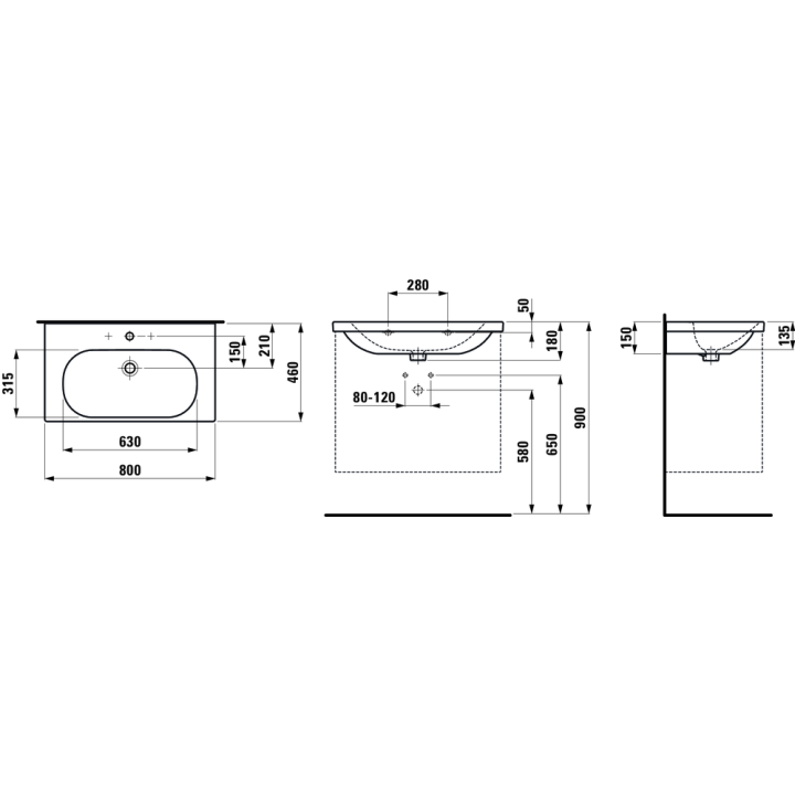 Umywalka ścienna Laufen Lua Pro 800 x 460 x 180 mm z otw. z przelewem biały lcc H8100874001041