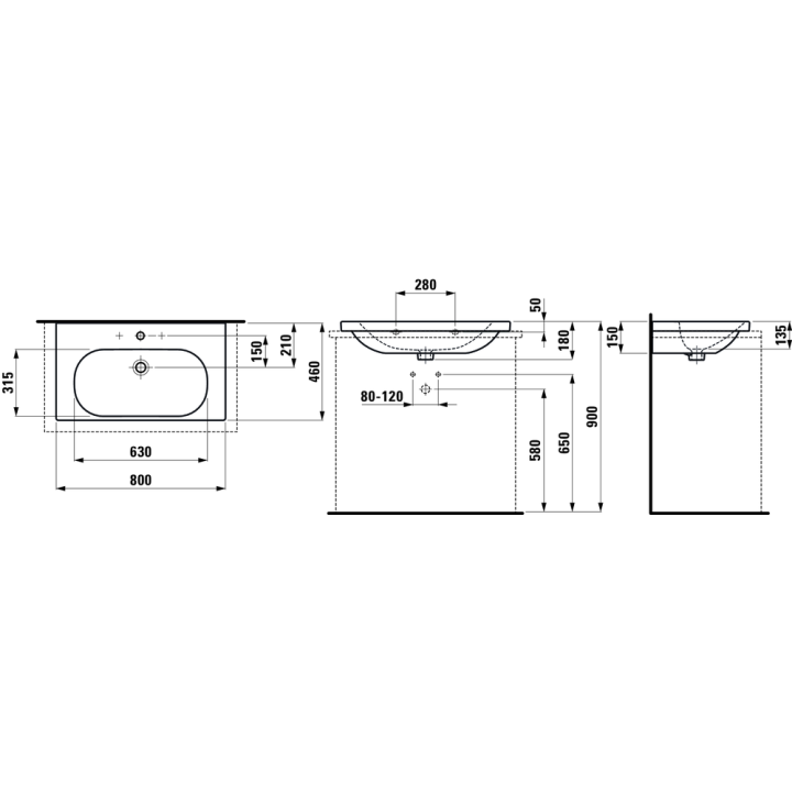 Umywalka ścienna Laufen Lua Pro szlifowany spód umywalki 800 x 460 x 180 mm bez otw. z przelewem biały H8160870001091
