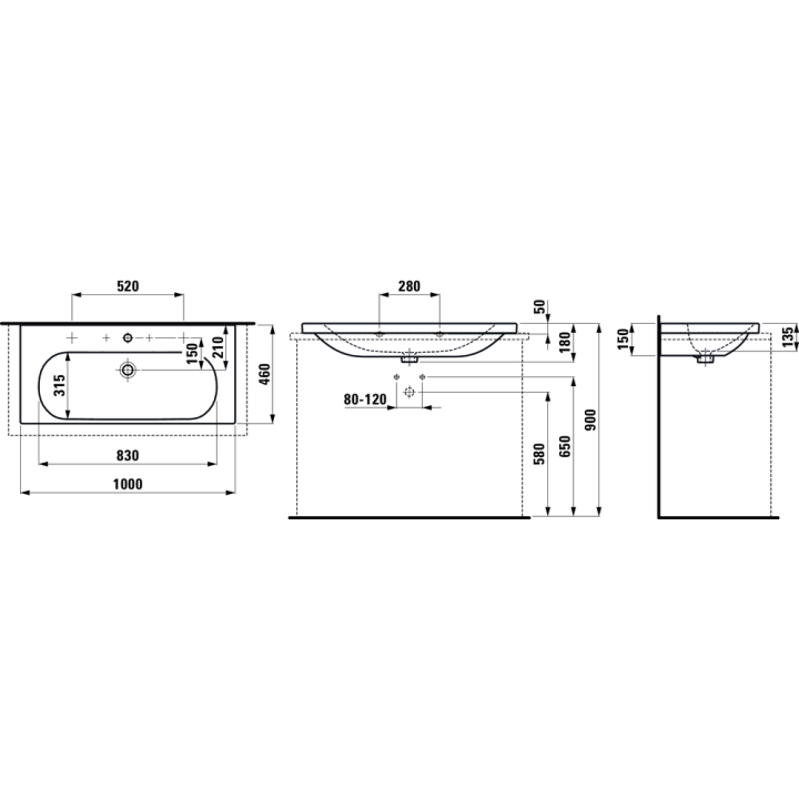 Umywalka ścienna Laufen Lua Pro szlifowany spód umywalki 1000 x 460 x 180 mm z otw. z przelewem biały lcc H8160894001041