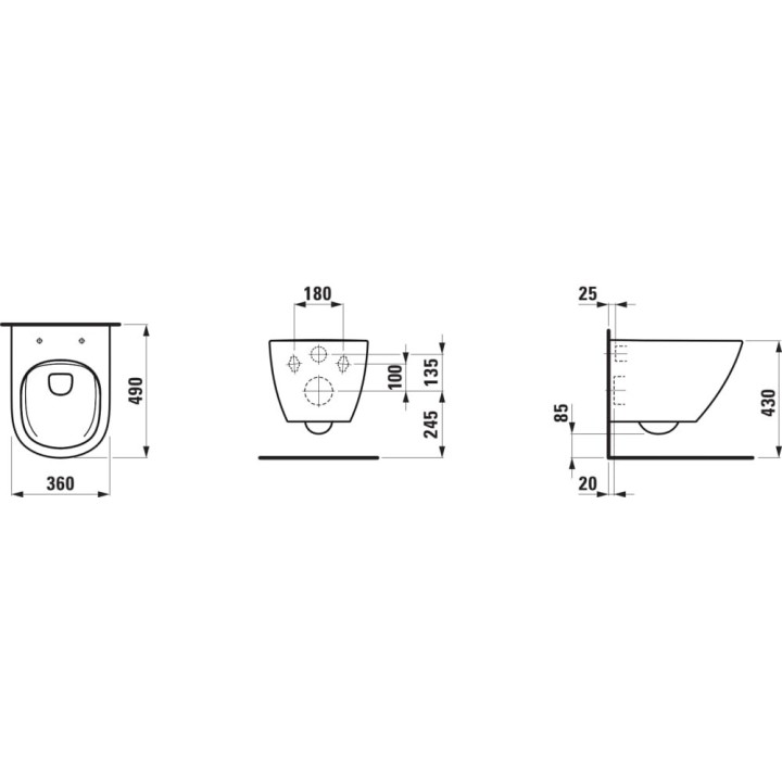 Miska WC podwieszana Laufen Pro Lua krótka, Rimless ADVANCED 490 x 360 x 345 mm biały H8200830000001