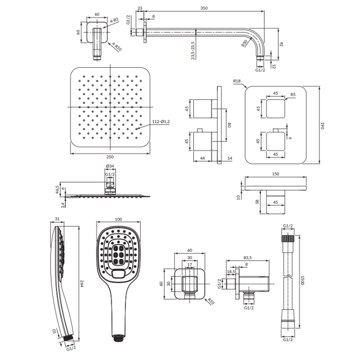 Termostatyczny system prysznicowy Omnires Slide podtynkowy chrom połysk SYSSL11CR