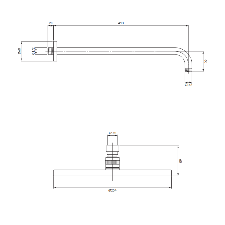 Deszczownica mosiężna z ramieniem OMNIRES SLIMLINE biały mat WGSET1WM