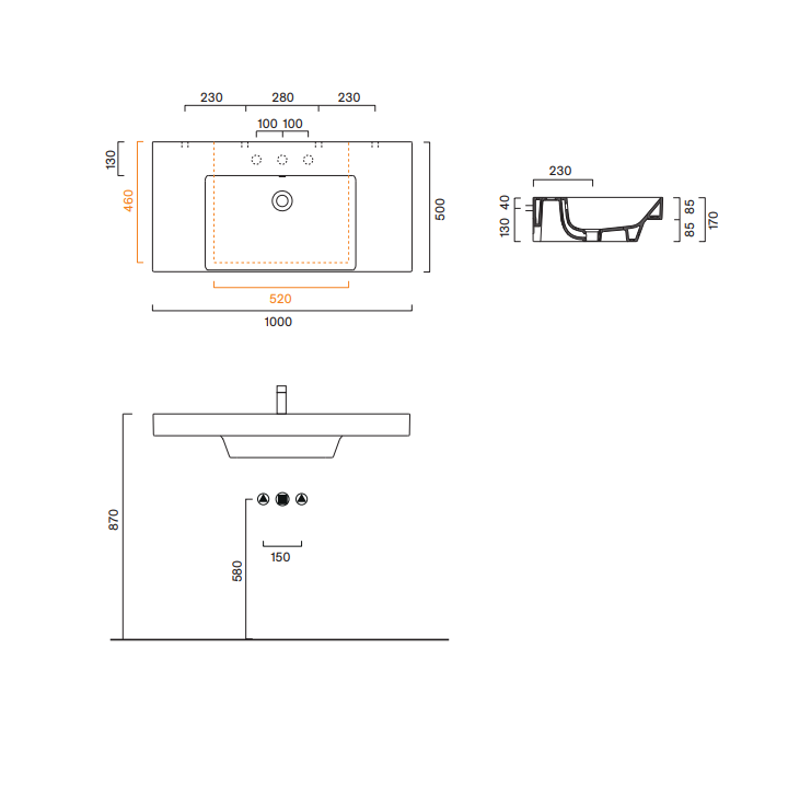 Umywalka Catalano Zero 100x50 cm z otw. na baterię Bianco 110ZEUPFC00