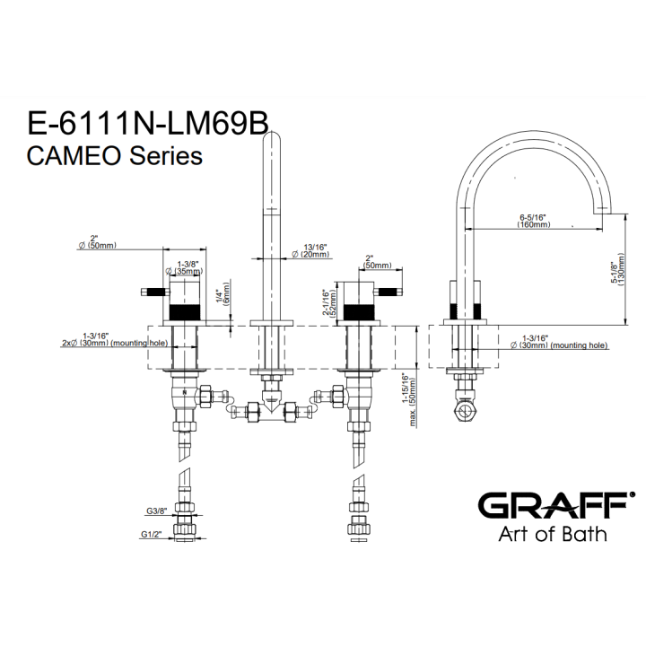 Bateria umywalkowa Graff Cameo trzyotworowa chrom E-6111N-LM69B-PC