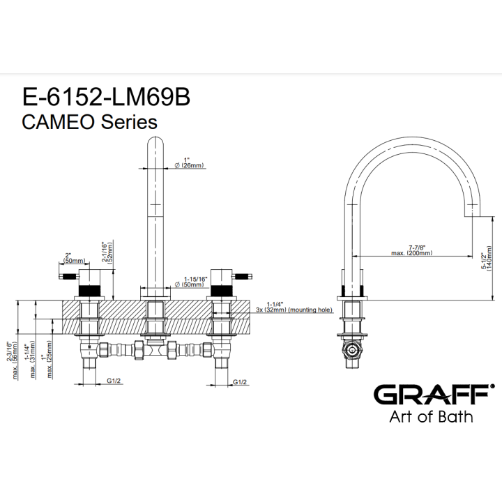 Bateria wannowa Graff Cameo chrom E-6152-LM69B-PC