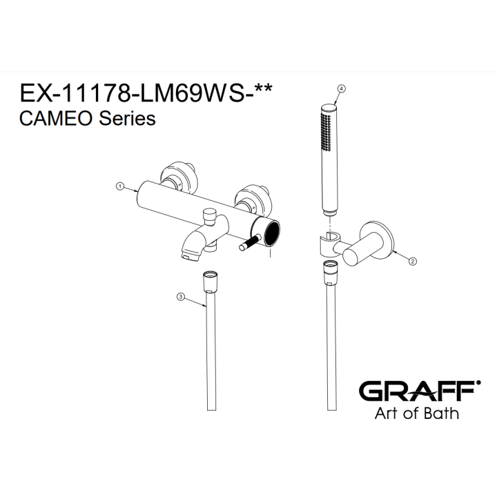 Bateria wannowo-natryskowa Graff Cameo z zestawem natryskowym EX-11178-LM69WS-PC