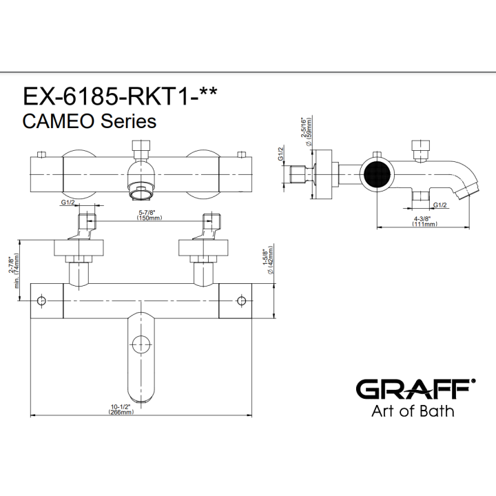 Bateria wannowa Graff Cameo termostatyczna chrom EX-6185-RKT1-PC