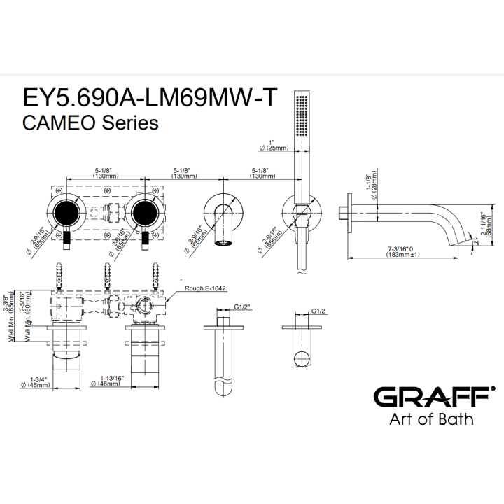 Bateria wannowo- prysznicowa Graff Cameo z zestawem natryskowym chrom EY5.690A-LM69MW-PC