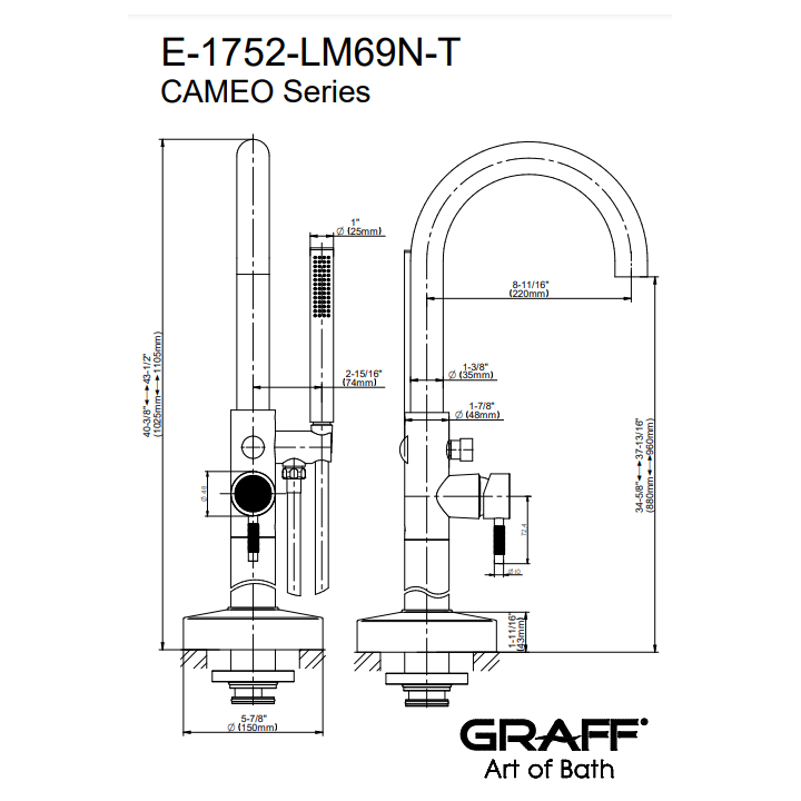Bateria wannowa Graff Cameo podłogowa chrom E-1752-LM69N-T-PC