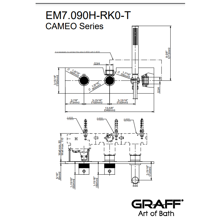 Bateria termostatyczna Graff Cameo prysznicowa z zestawem natryskowym chrom EM7.090H-RK0-PC-T