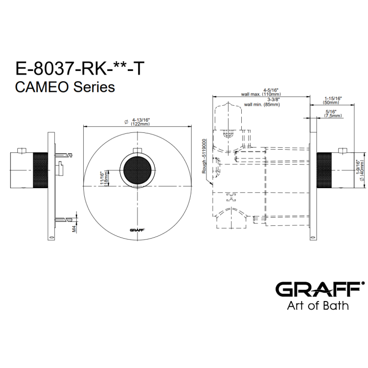 Element zewnętrzny Graff Cameo baterii termostatycznej natryskowej chrom E-8037-RK-PC-T