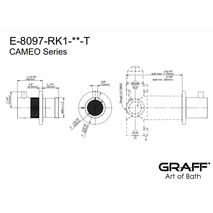 Zawór odcinający Graff Cameo element zewnętrzny baterii natryskowej chrom E-8097-RK1-PC-T