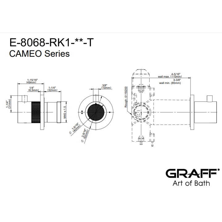 Zawór odcinający Graff Cameo element zewnętrzny baterii natryskowej na 2 wyjścia chrom E-8068-RK1-PC-T