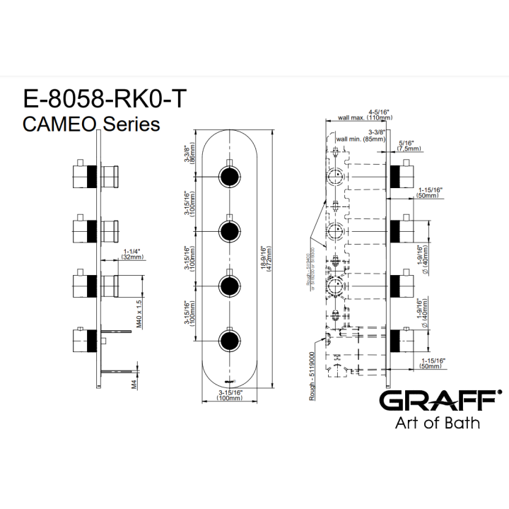 Element zewnętrzny Graff Cameo do baterii natryskowej chrom E-8058-RK0-PC-T