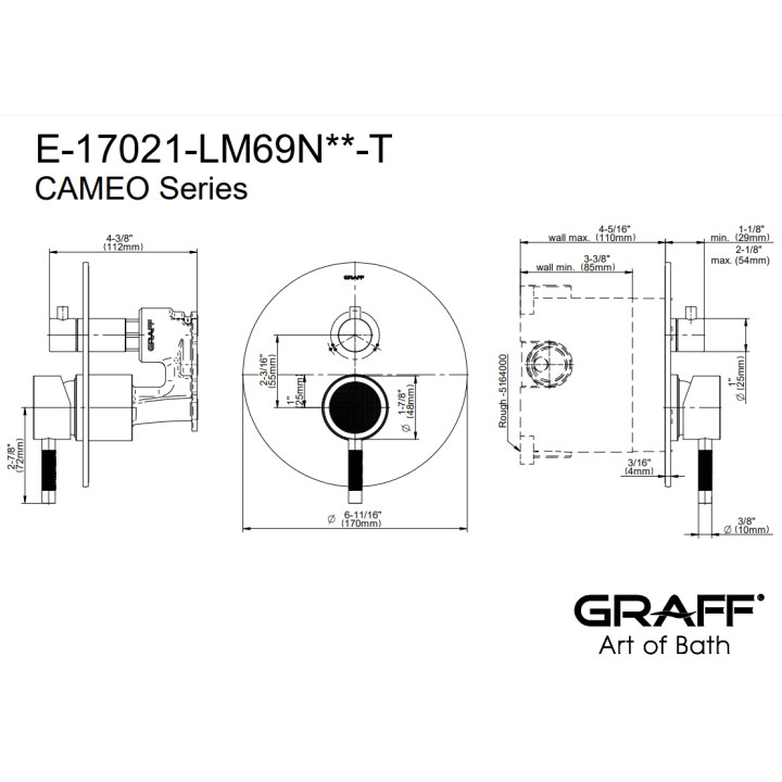 Element zewnętrzny Graff Cameo baterii natryskowej na 3 wyjścia chrom E-17021-LM69N-PC-T
