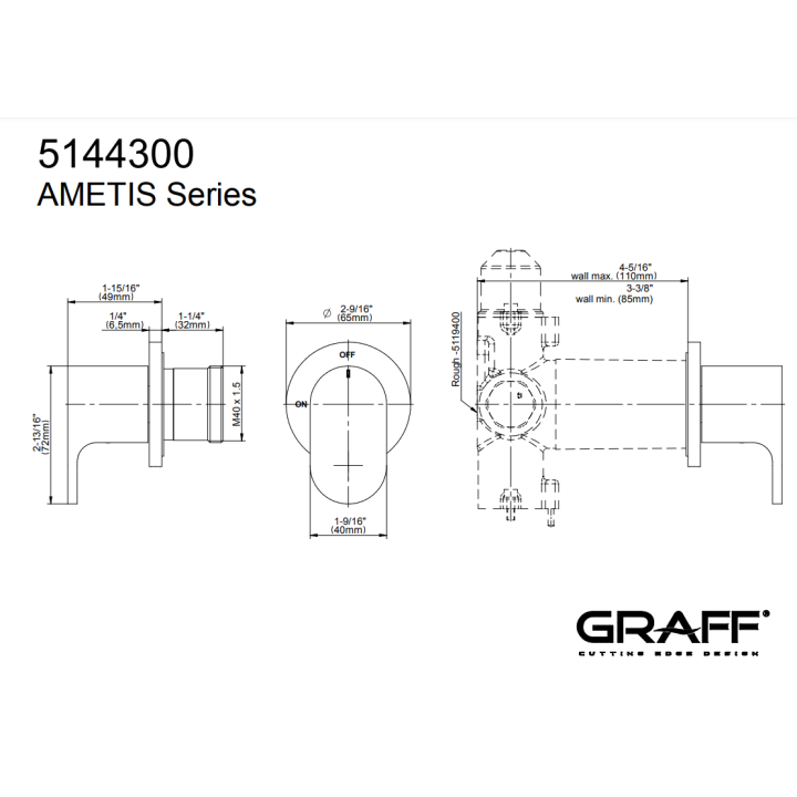 Zawór odcinający Graff Ametis element zewnętrzny baterii natryskowej chrom E-8097-LM44E1-PC-T