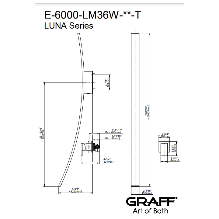 Bateria umywalkowa Graff Luna ścienna chrom E-6000-LM36W-PC-T